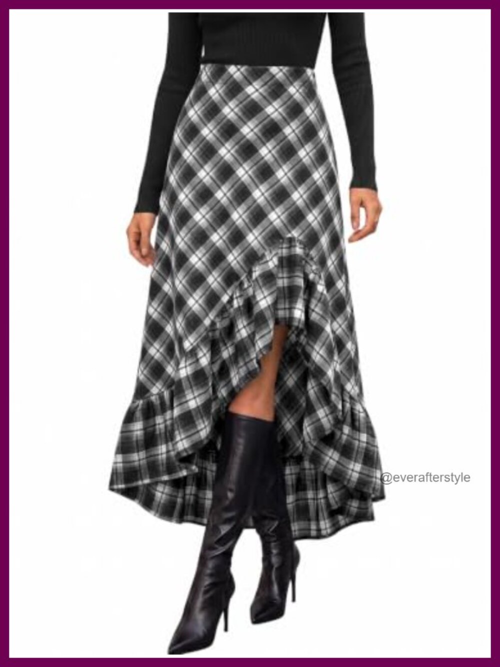 Ruffle Asymmetrical High Low Plaid Maxi Skirt Polyester Blend